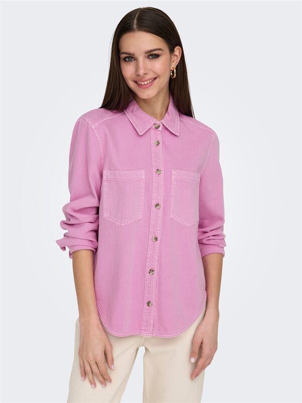 ONLSILLA L/S FITTED SHIRT CC PNT Kadın Pembe Denim Gömlek - 15338783