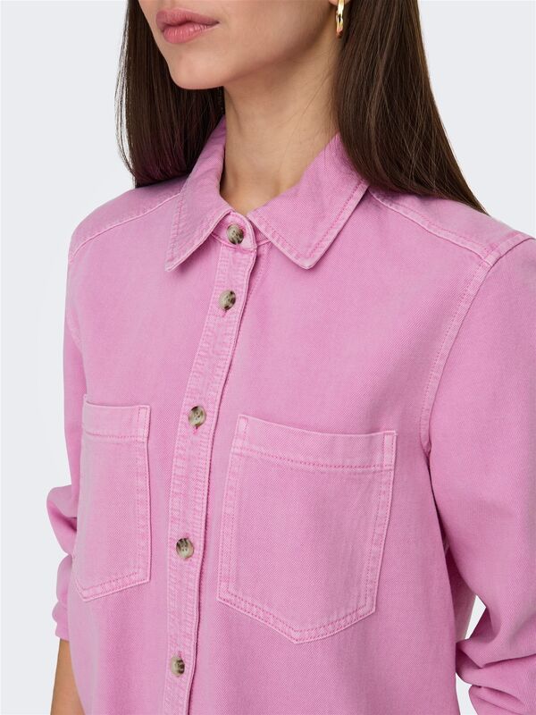 ONLSILLA L/S FITTED SHIRT CC PNT Kadın Pembe Denim Gömlek - 15338783