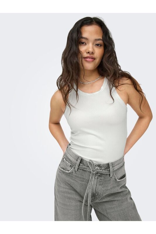 Only - ONLSOL LIFE S/L GLITTER RIB TOP JRS Kadın Silver T-Shirt - 15325270