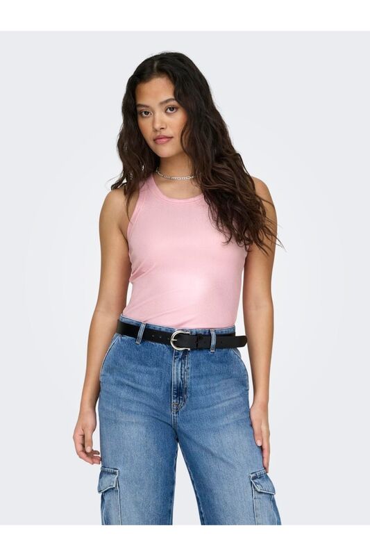 ONLSOL LIFE S/L GLITTER RIB TOP JRS Kadın Candy Pink T-Shirt - 15325270