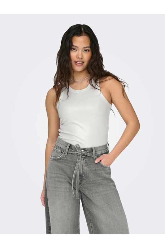 ONLSOL LIFE S/L GLITTER RIB TOP JRS Kadın Silver T-Shirt - 15325270