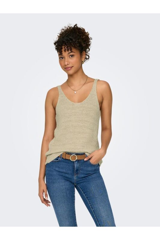 ONLSUNNY SL RIB V-NECK KNT Kadın Bej Kazak - 15321455