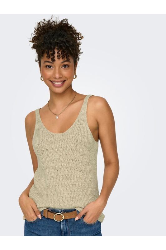 ONLSUNNY SL RIB V-NECK KNT Kadın Bej Kazak - 15321455