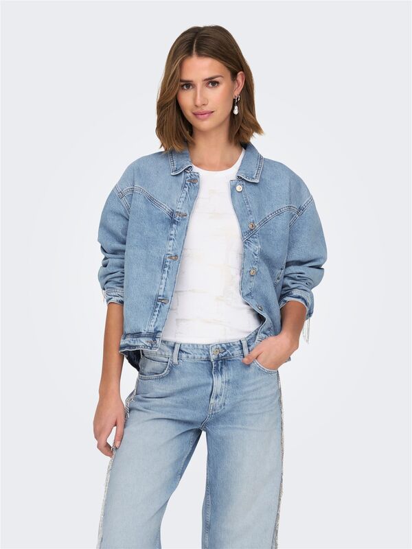 ONLSUNSET LS RHINESTONE JACKET RED DNM Kadın Light Blue Denim Denim Ceket - 15342631