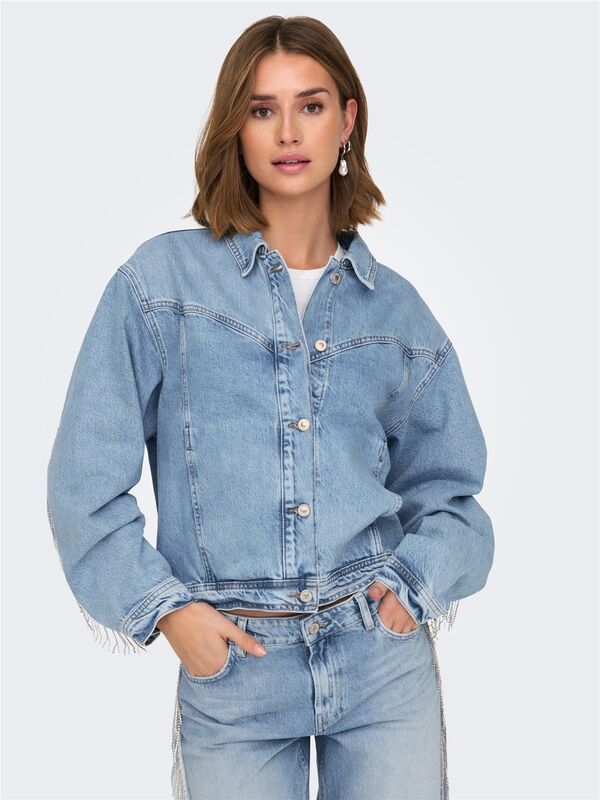 ONLSUNSET LS RHINESTONE JACKET RED DNM Kadın Light Blue Denim Denim Ceket - 15342631