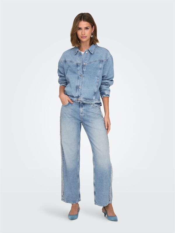 ONLSUNSET LS RHINESTONE JACKET RED DNM Kadın Light Blue Denim Denim Ceket - 15342631