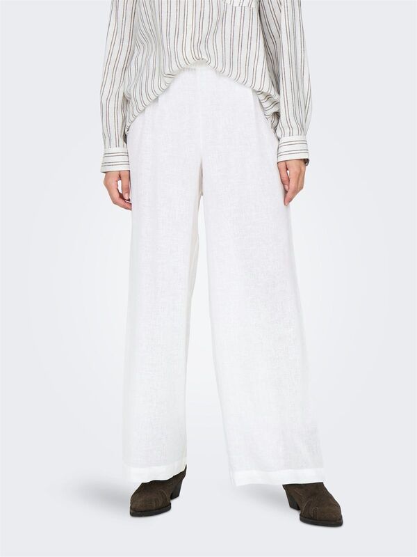 Only - ONLTOKYO HW LINEN BLEND PANT PNT NOOS Kadın Beyaz Pantolon - 15259590