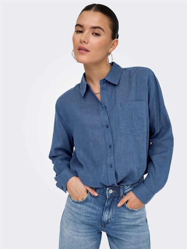 ONLTOKYO L/S LIN BL SHIRT PNT NOOS Kadın Mavi UK Gömlek - 15259585