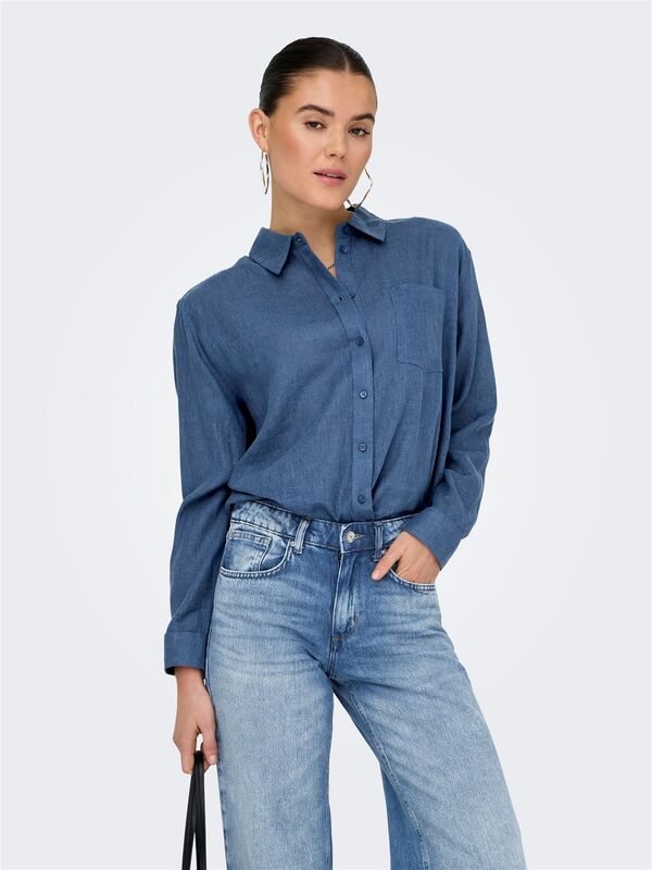 ONLTOKYO L/S LIN BL SHIRT PNT NOOS Kadın Mavi UK Gömlek - 15259585