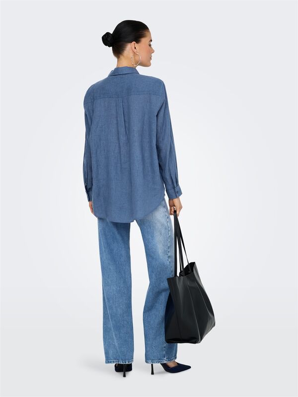 ONLTOKYO L/S LIN BL SHIRT PNT NOOS Kadın Mavi UK Gömlek - 15259585