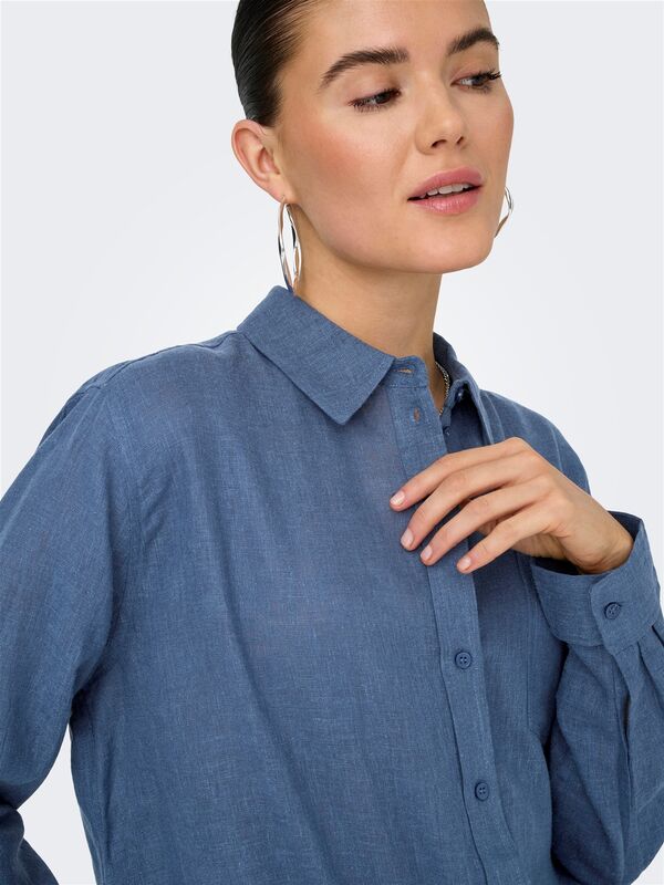 ONLTOKYO L/S LIN BL SHIRT PNT NOOS Kadın Mavi UK Gömlek - 15259585