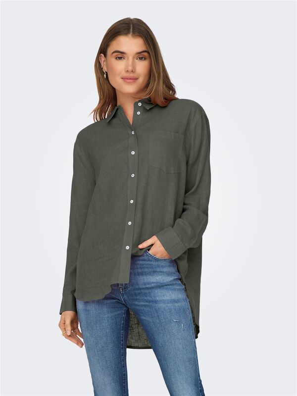 ONLTOKYO L/S LIN BL SHIRT PNT NOOS Kadın Yeşil UK Gömlek - 15259585