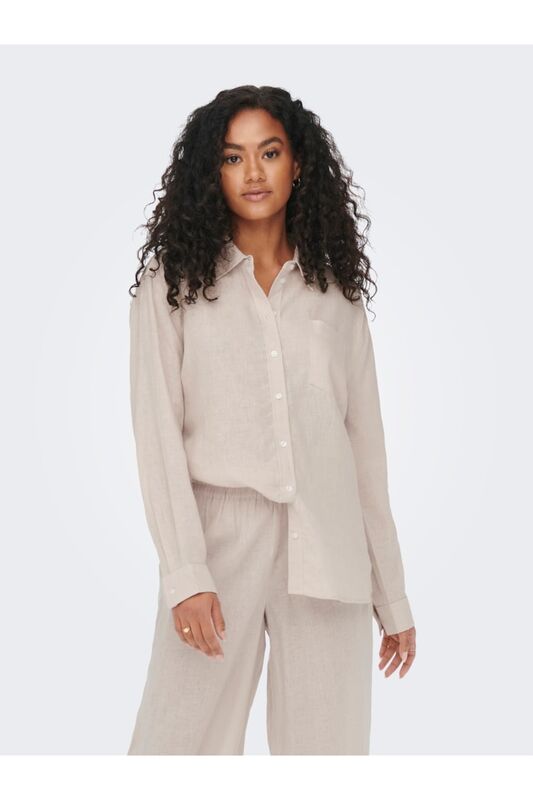 ONLTOKYO L/S LINEN BLEND SHIRT PNT NOOS Kadın Bej UK Gömlek - 15259585