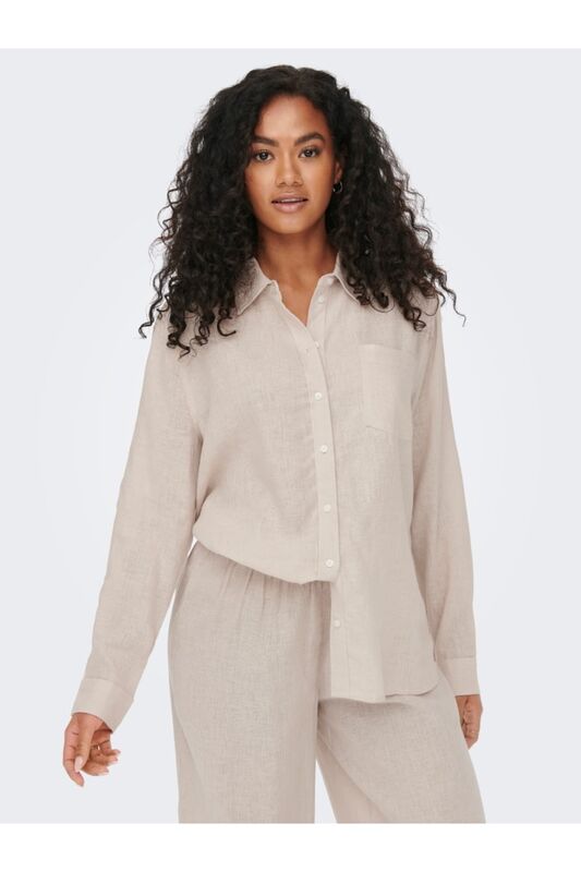 ONLTOKYO L/S LINEN BLEND SHIRT PNT NOOS Kadın Bej UK Gömlek - 15259585