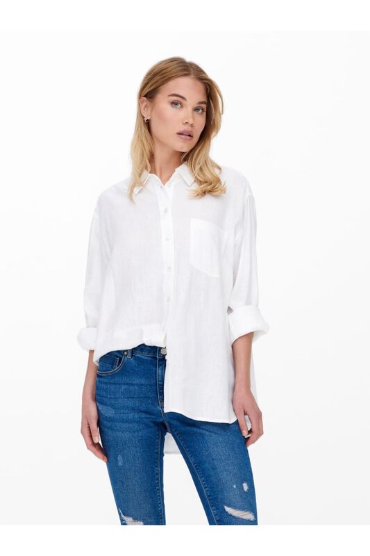 ONLTOKYO L/S LINEN BLEND SHIRT PNT NOOS Kadın Beyaz UK Gömlek - 15259585