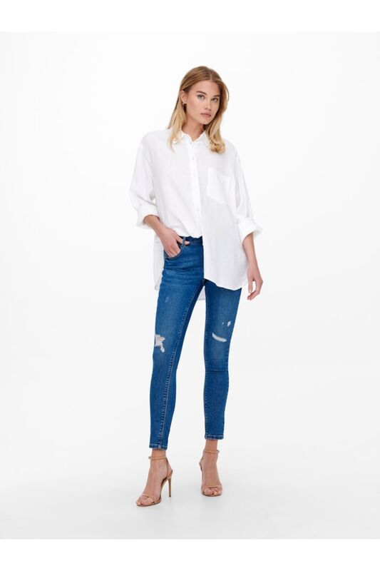 ONLTOKYO L/S LINEN BLEND SHIRT PNT NOOS Kadın Beyaz UK Gömlek - 15259585