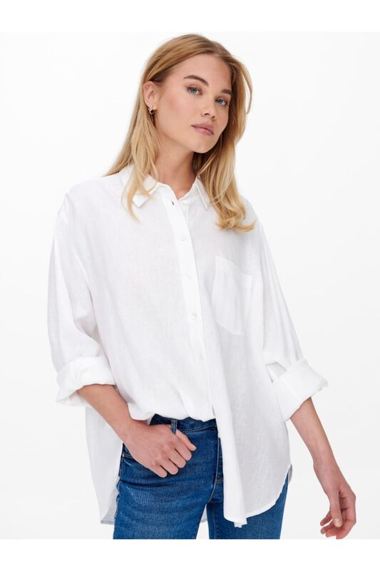 ONLTOKYO L/S LINEN BLEND SHIRT PNT NOOS Kadın Beyaz UK Gömlek - 15259585