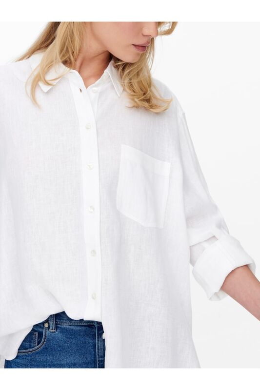 ONLTOKYO L/S LINEN BLEND SHIRT PNT NOOS Kadın Beyaz UK Gömlek - 15259585