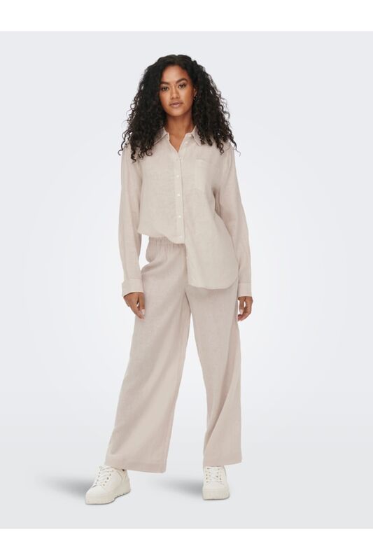 ONLTOKYO L/S LINEN BLEND SHIRT PNT NOOS Kadın Bej UK Gömlek - 15259585