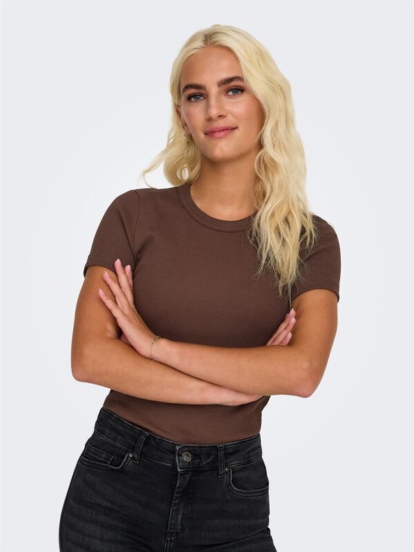 ONLVAL S/S O-NECK TOP CC JRS Kadın Kahverengi T-Shirt - O15339774