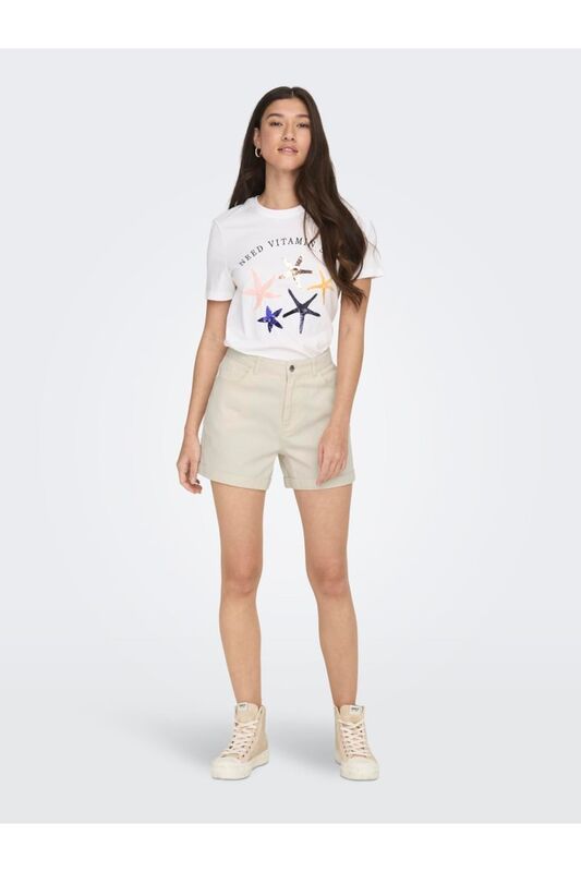 ONLVEGA HW MOM DNM SHORTS NOOS Kadın Bej Denim Şort - 15230571