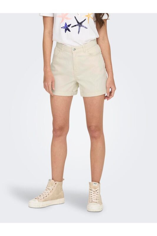 ONLVEGA HW MOM DNM SHORTS NOOS Kadın Bej Denim Şort - 15230571