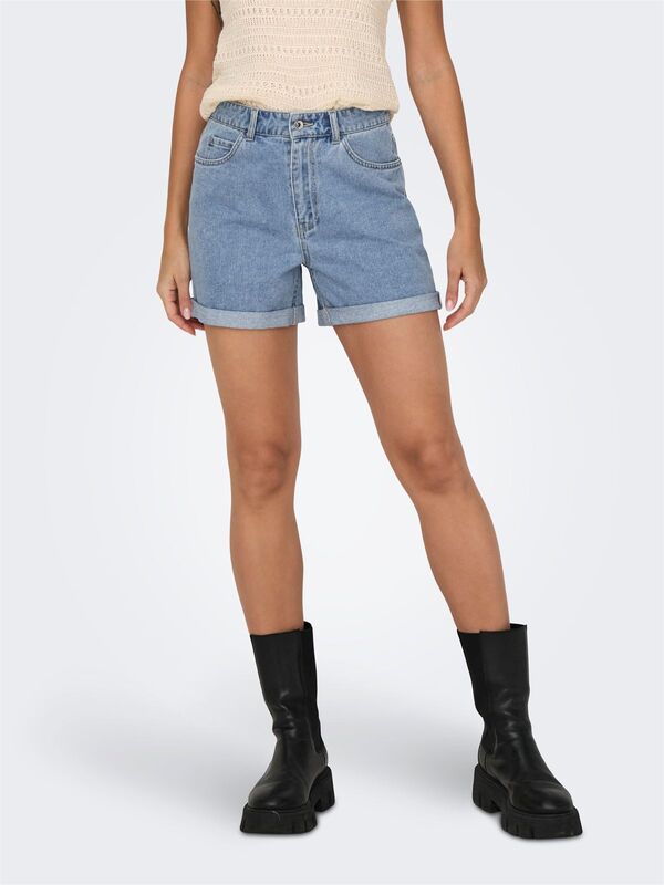 Only - ONLVEGA HW MOM DNM SHORTS NOOS Kadın Mavi Denim Şort - 15230571