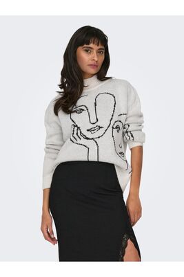 Only - ONLVISO LS JAQUARD HIGH NECK KNT Kadın Mavi Kazak - 15302117