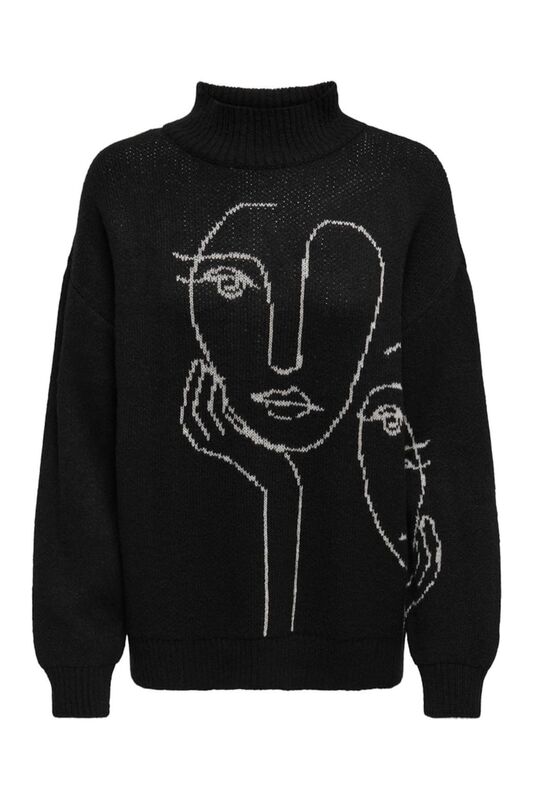 Only - ONLVISO LS JAQUARD HIGH NECK KNT Kadın Siyah Kazak - 15302117