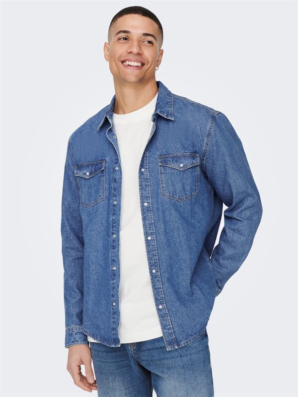 ONSBANE 3247 DNM SHIRT NOOS Erkek Mavi Denim Gömlek - 22023247