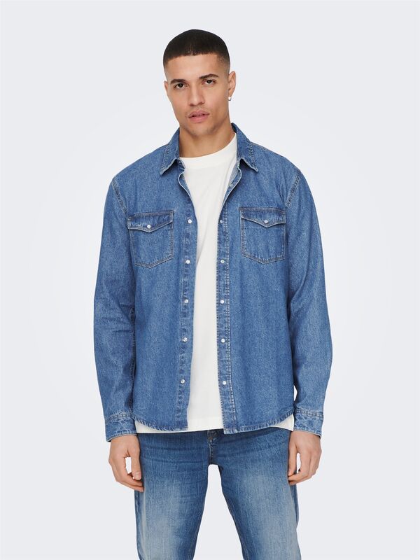 Only & Sons - ONSBANE 3247 DNM SHIRT NOOS Erkek Mavi Denim Gömlek - 22023247
