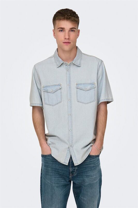 Only & Sons - ONSBANE 9181 GUA DNM SS SHIRT Erkek Mavi Denim Gömlek - 22029181
