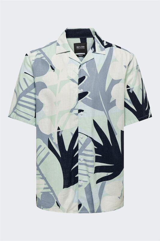 Only & Sons - ONSBERTIL REG VISC LINEN AOP SS SHIRT Erkek Mavi KK Gömlek - 22028614