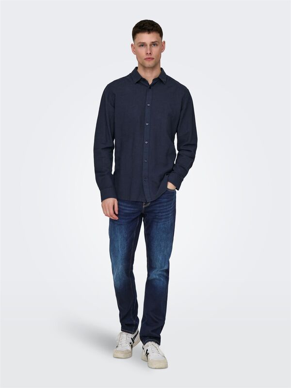 ONSCAIDEN LIFE LS SOLID LINEN SHIRT NOOS Erkek Lacivert Gömlek - 22012321