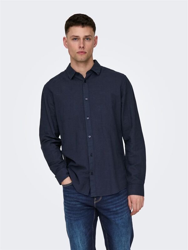ONSCAIDEN LIFE LS SOLID LINEN SHIRT NOOS Erkek Lacivert Gömlek - 22012321
