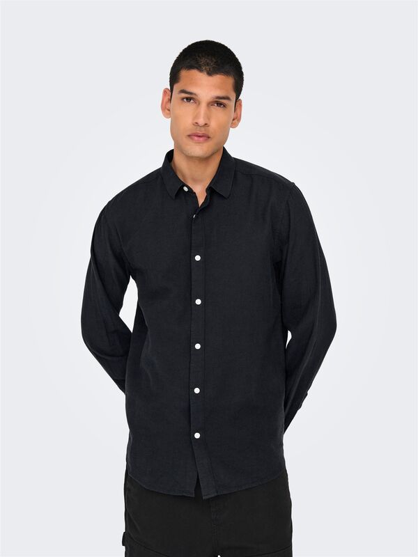 ONSCAIDEN LIFE LS SOLID LINEN SHIRT NOOS Erkek Siyah Gömlek - 22012321