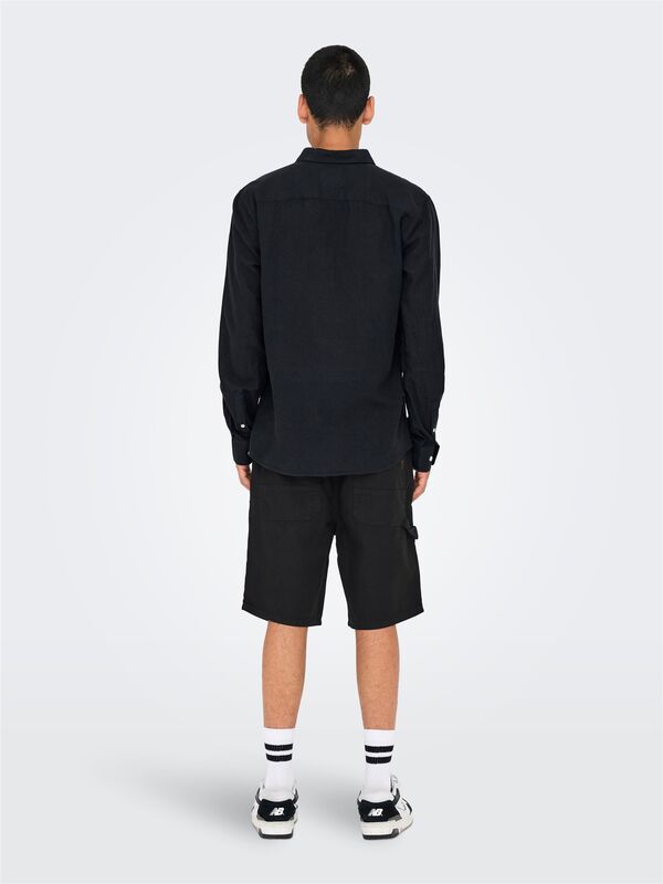 ONSCAIDEN LIFE LS SOLID LINEN SHIRT NOOS Erkek Siyah Gömlek - 22012321