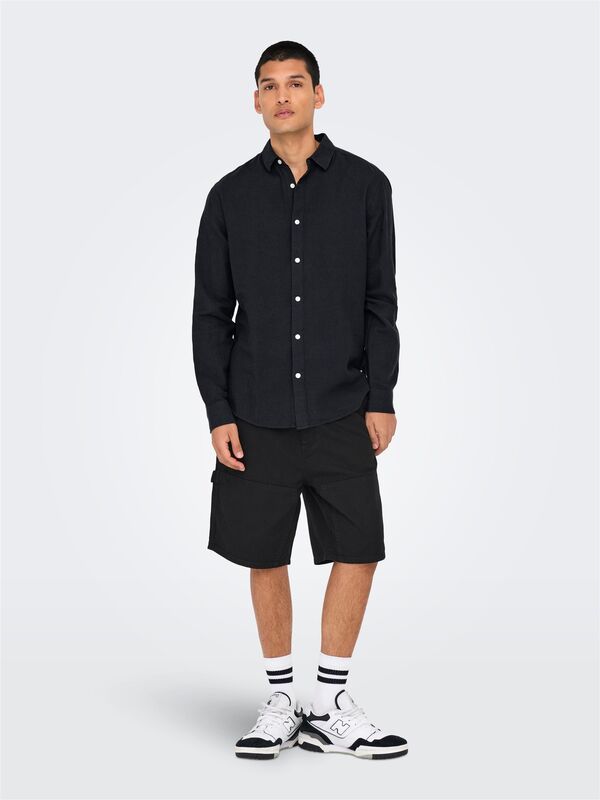 ONSCAIDEN LIFE LS SOLID LINEN SHIRT NOOS Erkek Siyah Gömlek - 22012321
