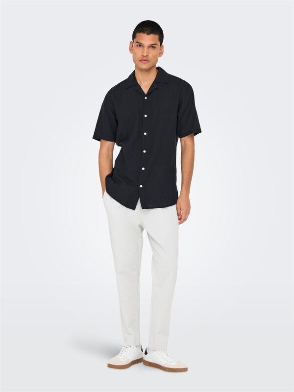 ONSCAIDEN LIFE SS SOLID RESORT LINENNOOS Erkek Black Gömlek - 22025116