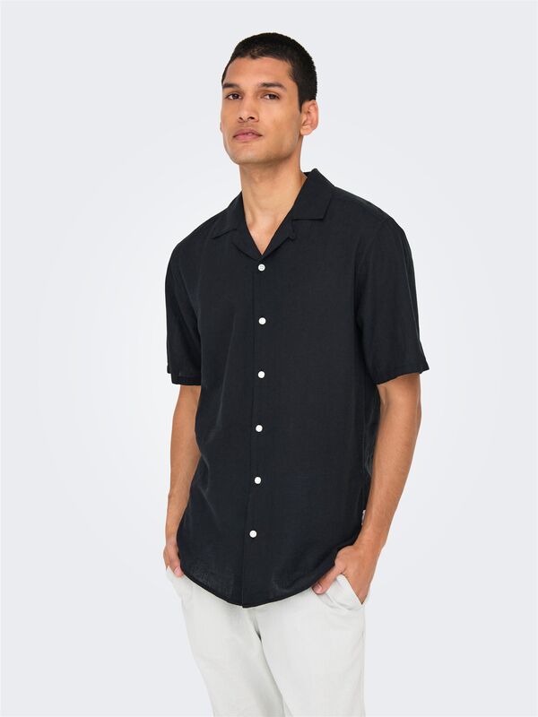 ONSCAIDEN LIFE SS SOLID RESORT LINENNOOS Erkek Black Gömlek - 22025116