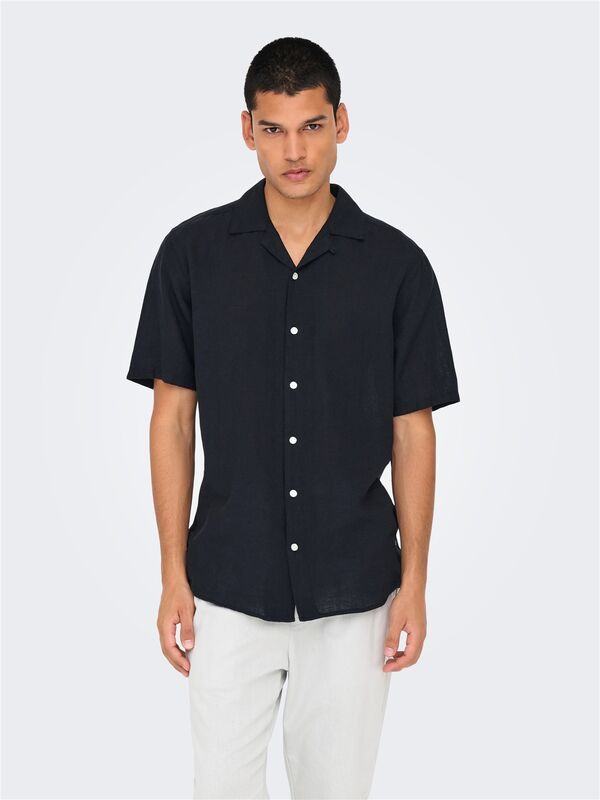 Only & Sons - ONSCAIDEN LIFE SS SOLID RESORT LINENNOOS Erkek Black Gömlek - 22025116