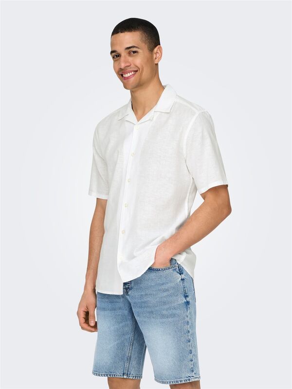Only & Sons - ONSCAIDEN LIFE SS SOLID RESORT LINENNOOS Erkek White Gömlek - 22025116