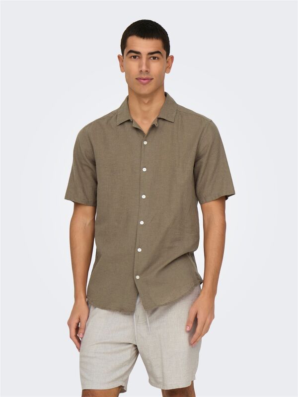 ONSCAIDEN LIFE SS SOLID RESORT LINENNOOS Erkek Yeşil Gömlek - 22025116
