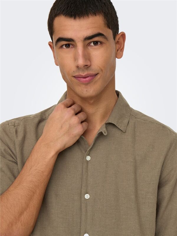 ONSCAIDEN LIFE SS SOLID RESORT LINENNOOS Erkek Yeşil Gömlek - 22025116