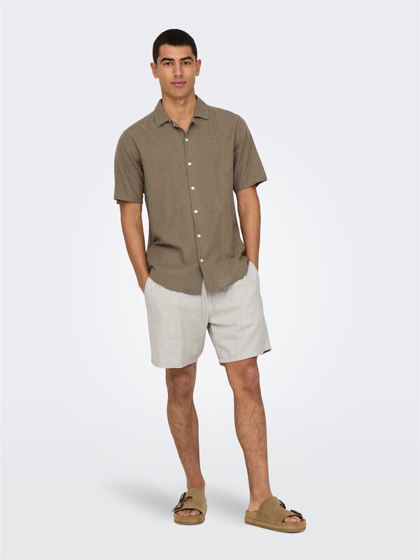 ONSCAIDEN LIFE SS SOLID RESORT LINENNOOS Erkek Yeşil Gömlek - 22025116