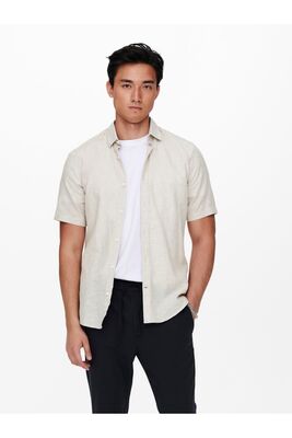 Only & Sons - ONSCAIDEN SS SOLID LINEN SHIRT NOOS Erkek Kahverengi KK Gömlek - 22009885