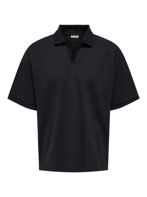 Only - ONSCALI LOOSE SS RESORT POLO ART Erkek Jet Black Polo - 22033661