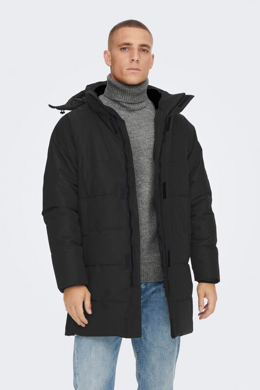 Onscarl Long Quilted Coat Otw Erkek Siyah Kaban - 22020156