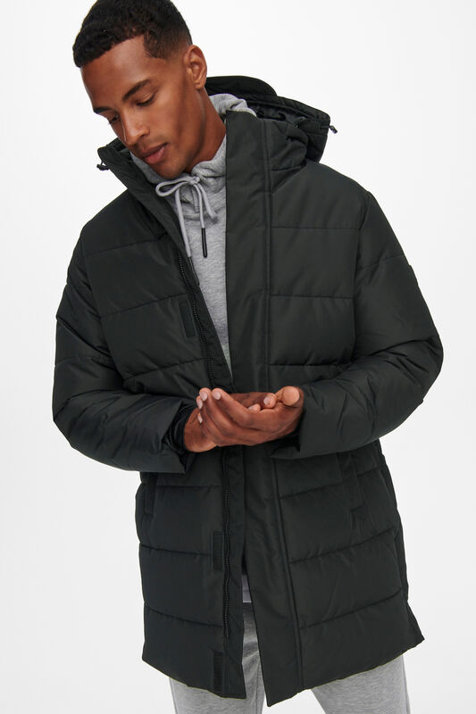 Onscarl Long Quilted Coat Otw Erkek Siyah Kaban - 22020156