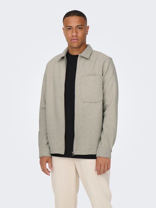 ONSDAL OVR ZIP LS SHIRT Erkek Gri UK Gömlek - 22026312